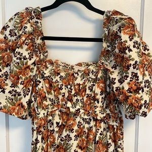 Anthropologie puff shoulder floral dress